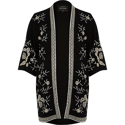 jacques-vertuk Black embroidered kimono 703230 women Tops Kimonos