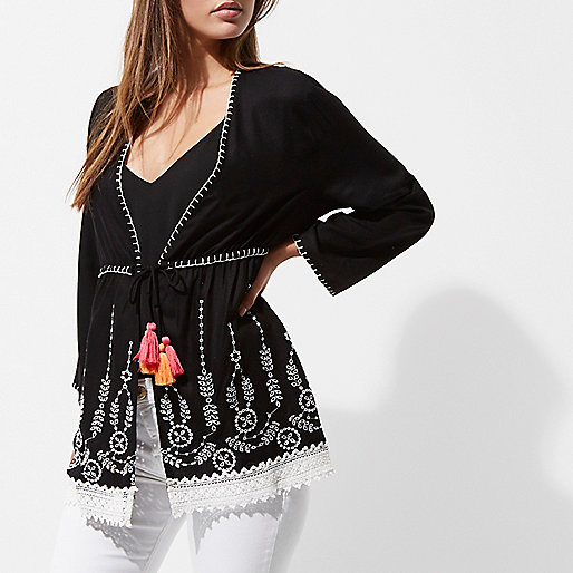 river island party shoes,Buy jacques-vertuk Clothes Online Black embroidered lace hem tassel kimono Kimonos Tops women