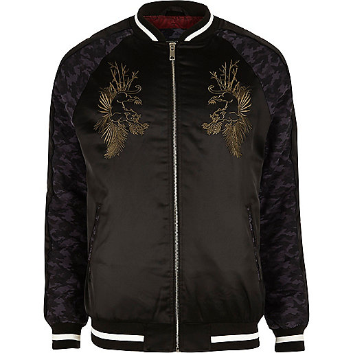 river island dresses plus size,jacques-vertuk London Black embroidered satin bomber jacket men 296207