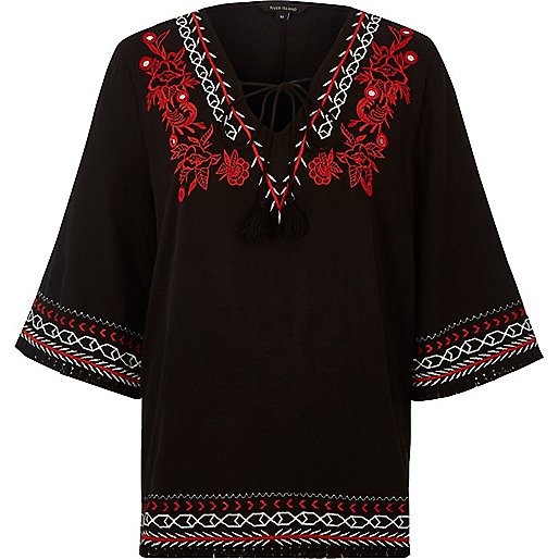 fringe dress river island,jacques-vertuk London Black embroidered smock top women 699454