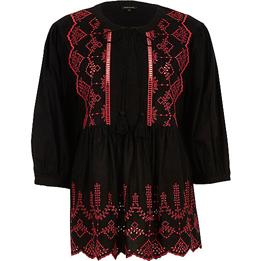 jacques-vertuk Black embroidered smock top 703208 women Tops T-Shirts & Vests Plain T-Shirts / Vests