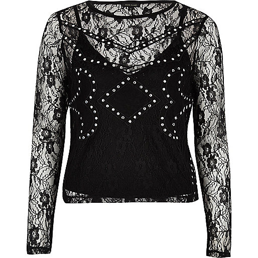 jacques-vertuk Black embroidered stud top 691115 women T-Shirts & Vests