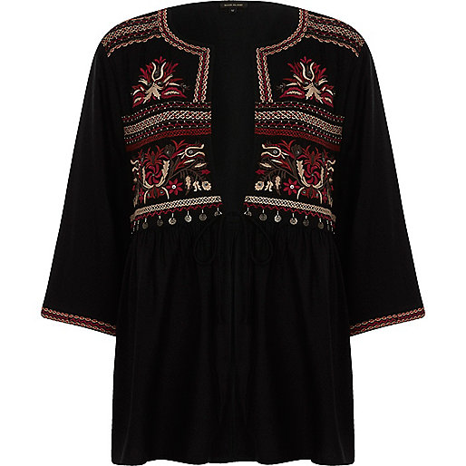 cross body river island bag,jacques-vertuk Blouse Dress Black embroidered tie up kimono top Kimonos Tops women