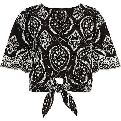 jacques-vertuk Black embroidery print tie front crop top 697646 women Tops