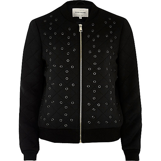 jacques-vertuk Black eyelet detail bomber jacket 689416 women Coats / Jackets