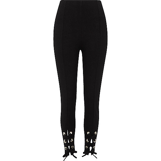 jacques-vertuk Black eyelet tie-up hem leggings 707215 women Trousers Leggings