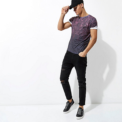 river island outlet,Sale Dresses jacques-vertuk Black fade leaf print short sleeve T-shirt T-shirts T-Shirts / Tanks men