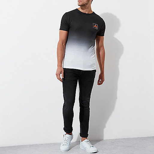 men s casual shoes river island,jacques-vertuk UK Black fade ‘NYC’ print muscle fit T-shirt men 301748