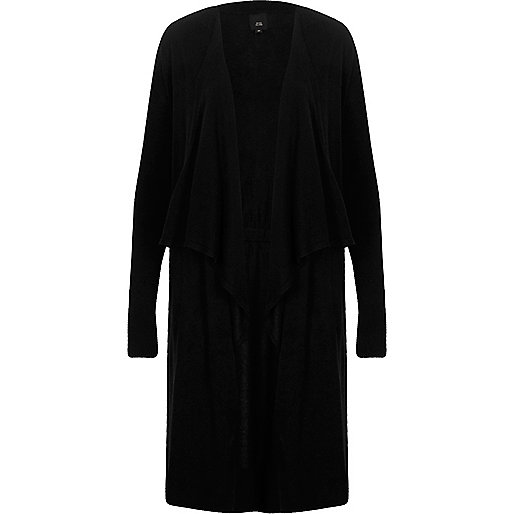 womens puffer coats river island,Us jacques-vertuk Black fallaway collar longline cardigan Cardigans Knitwear women