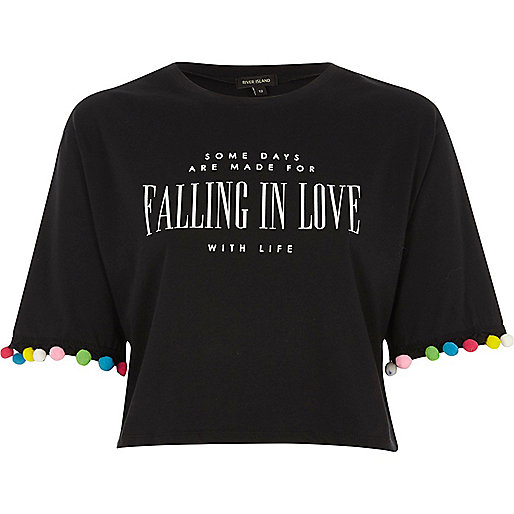 river island black shoulder bag,jacques-vertuk Sale Black ‘falling in love’ cropped T-shirt women 710768