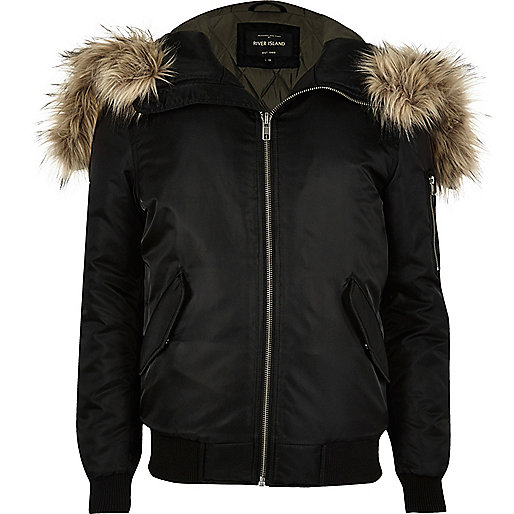 river island clearance womens,jacques-vertuk Mode Black faux fur hooded bomber jacket Coats / Jackets Sale men