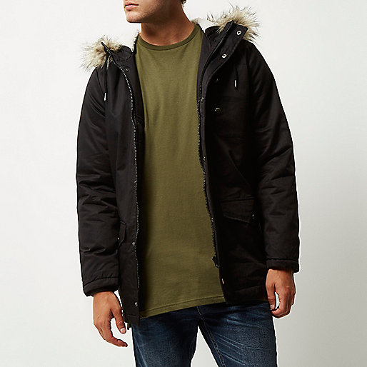 river island summer sale 2022,jacques-vertuk Ireland Black faux fur trim padded parka men 295110