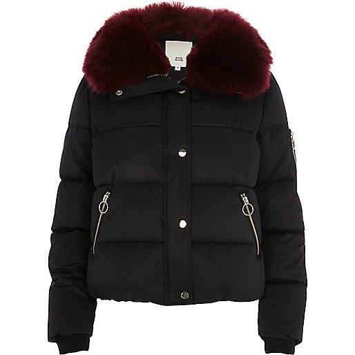 river island patch jeans,jacques-vertuk In Black faux fur trim puffer jacket Jackets Coats / Jackets women