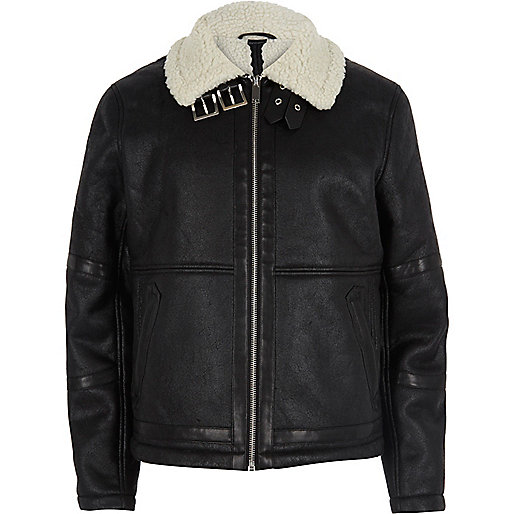 river island coats sale mens,jacques-vertuk Share Price Black faux leather aviator jacket Coats / Jackets Sale men