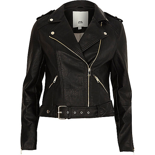 jacques-vertuk Black faux leather belted biker jacket 706157 women Coats / Jackets Jackets