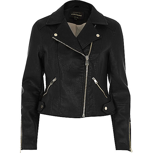 river island knee high,Online Shopping At jacques-vertuk Black faux leather biker jacket Jackets Coats / Jackets women