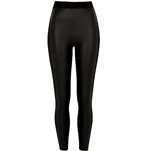 jacques-vertuk Black faux leather coated front leggings 706962 women Trousers Leggings