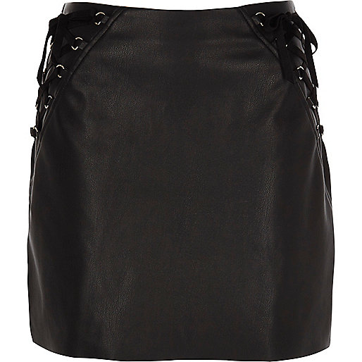 river island jeans,jacques-vertuk UK Black faux leather corset mini skirt women 702413