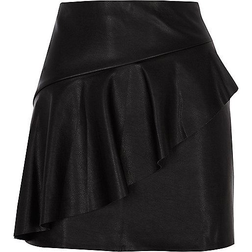 black mini dress river island,jacques-vertuk B Black faux leather frill front mini skirt Mini Skirts Skirts women