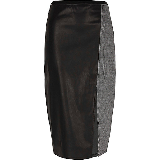 jacques-vertuk Black faux leather grey check pencil skirt 708481 women Skirts Midi Skirts