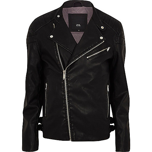 jacques-vertuk Black faux leather racer neck biker jacket 302108 men Coats / Jackets Jackets