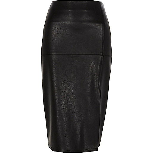 river island plus size dresses,jacques-vertuk Ireland Black faux leather side split pencil skirt women 710394