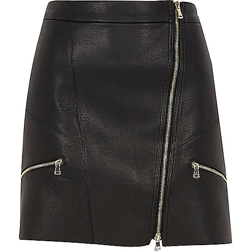 jacques-vertuk Black faux leather zip front mini skirt 702809 women Skirts Mini Skirts