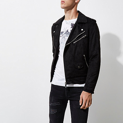 river island teddy,jacques-vertuk Outlet Uk Black faux suede biker jacket Jackets Coats / Jackets men