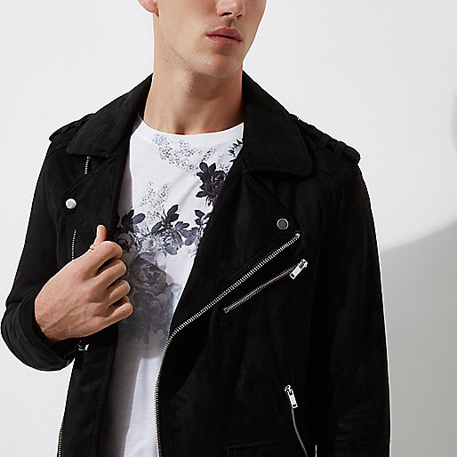 river island teddy,jacques-vertuk Outlet Uk Black faux suede biker jacket Jackets Coats / Jackets men