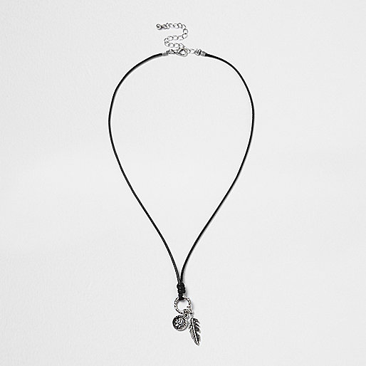 jacques-vertuk Black feather and coin charm necklace 304104 men Jewellery Neck Chains