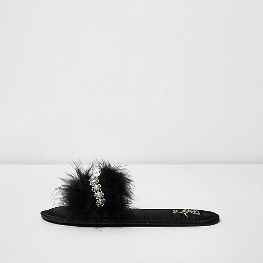 jacques-vertuk Black feather embellished slippers 703354 women Nightwear & Slippers Slippers