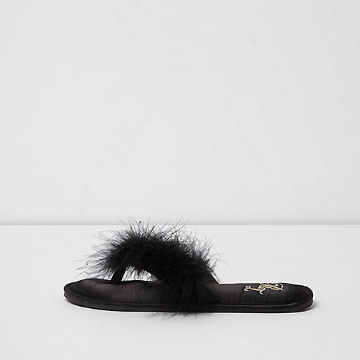 jacques-vertuk Black feather flip flop slippers 703363 women Nightwear & Slippers Slippers