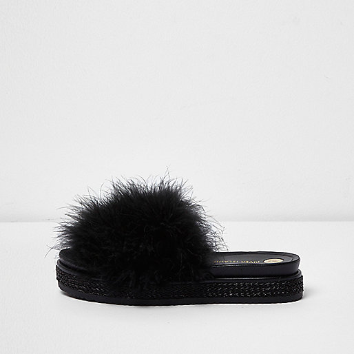 fluffy river island bag,jacques-vertuk Online Kopen Black feather metallic espadrille sliders Sandals Shoes / Boots women