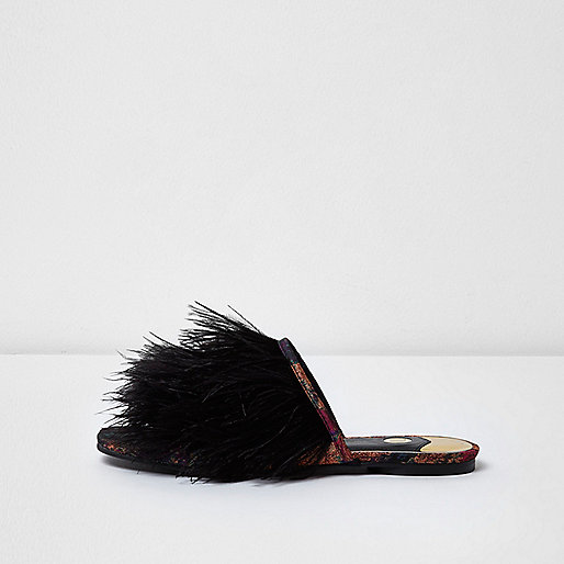 jacques-vertuk Black feather slip on sandals 706566 women Shoes / Boots Sandals