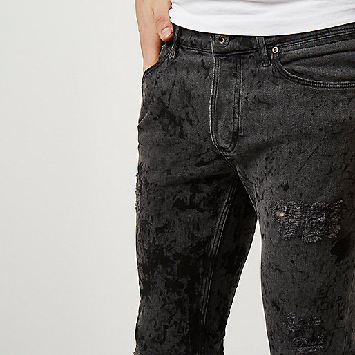 river island about you,jacques-vertuk Shop Black firework effect Sid skinny jeans men 298942