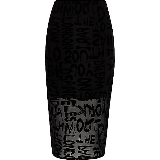 river island chelsea boots,jacques-vertuk Sale Black flock print mesh pencil skirt women 705503