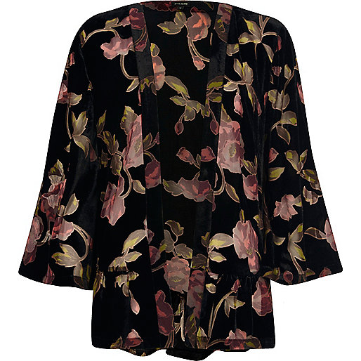 jacques-vertuk Black floral burnout kimono 703577 women Tops Kimonos