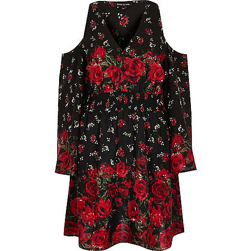 jacques-vertuk Black floral cold shoulder bell sleeve dress 700714 women Seasonal Offers