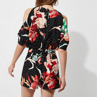 river island puffer bag,jacques-vertuk Online Black floral cold shoulder skort romper women 708609