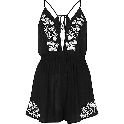 jacques-vertuk Black floral embroidered beach romper 697272 women Swimwear / Beachwear Kaftans / Cover-Ups