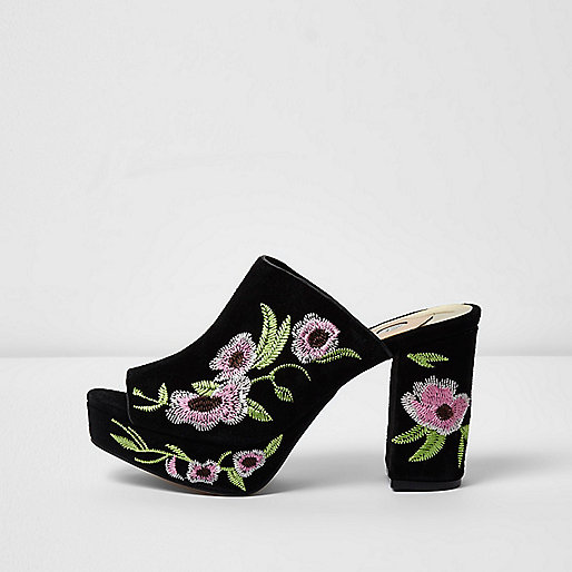 river island blair high rise straight,jacques-vertuk Floral Dress Black floral embroidered block heel mules Shoes / Boots Sale women