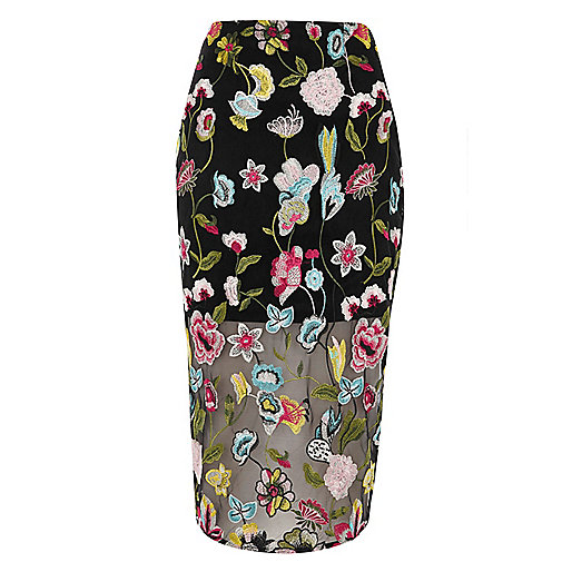 jacques-vertuk Black floral embroidered midi pencil skirt 706589 women Skirts Midi Skirts