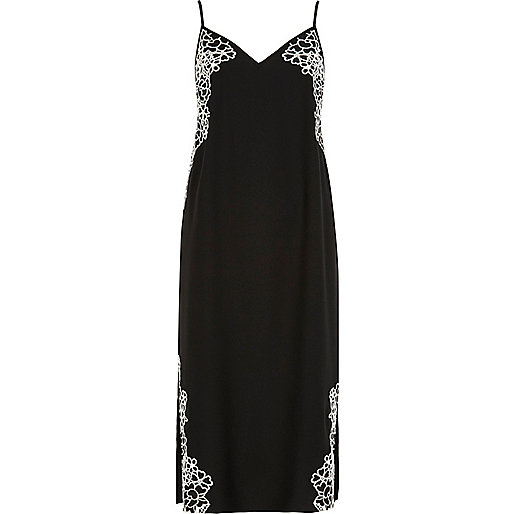 jacques-vertuk Black floral embroidered slip dress 693432 women RI Limited Edition