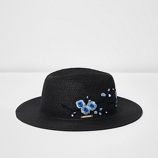 jacques-vertuk Black floral embroidered straw hat 700187 women Holiday Shop