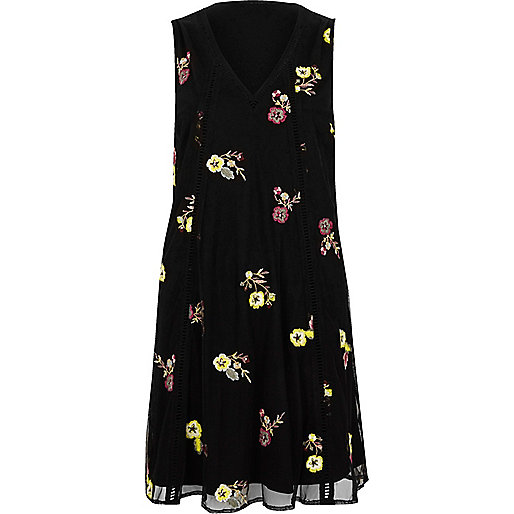 jacques-vertuk Black floral embroidered swing dress 703242 women RI Limited Edition