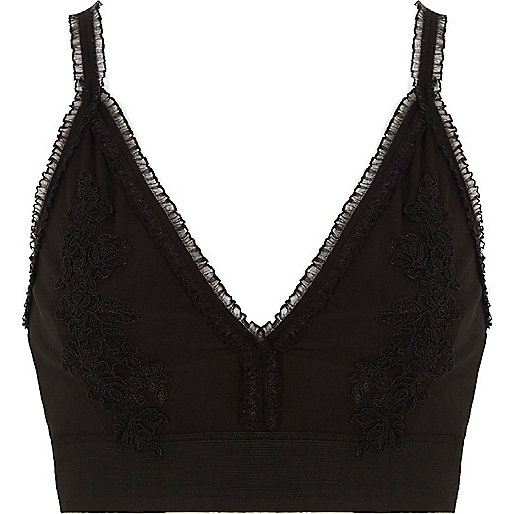 river island satin slip dress,jacques-vertuk Town Black floral embroidered tulle trim bralette Crop Tops / Bralets Tops women