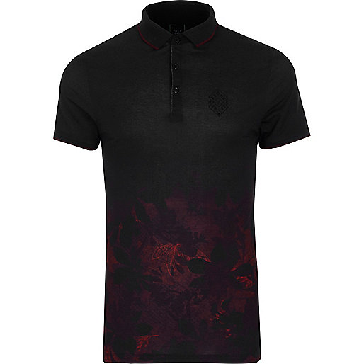 jacques-vertuk Black floral fade slim fit polo shirt 304228 men Polo Shirts