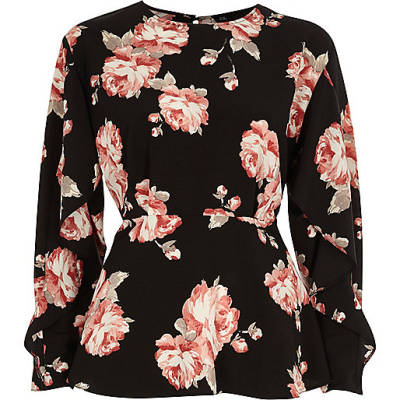 river island puff sleeve dress,jacques-vertuk South Africa Black floral frill sleeve blouse women 705294