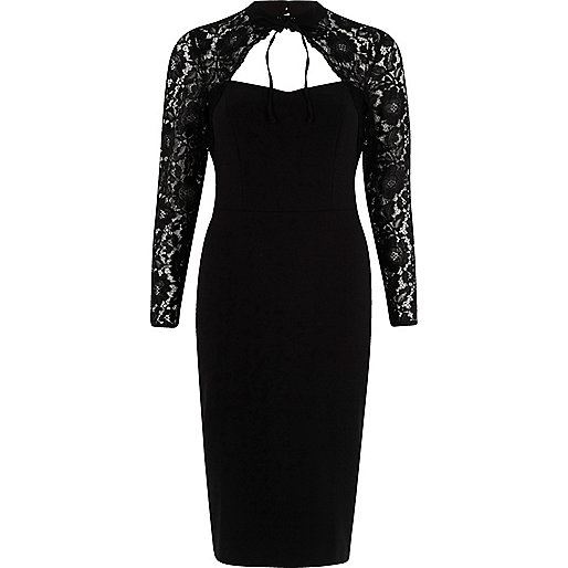 jacques-vertuk Black floral lace long sleeve choker dress 701824 women Dresses Bodycon Dresses