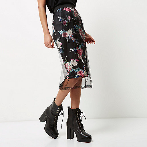 river island luxe edition,jacques-vertuk Online Shopping Ireland Black floral mesh midi skirt Skirts Sale women